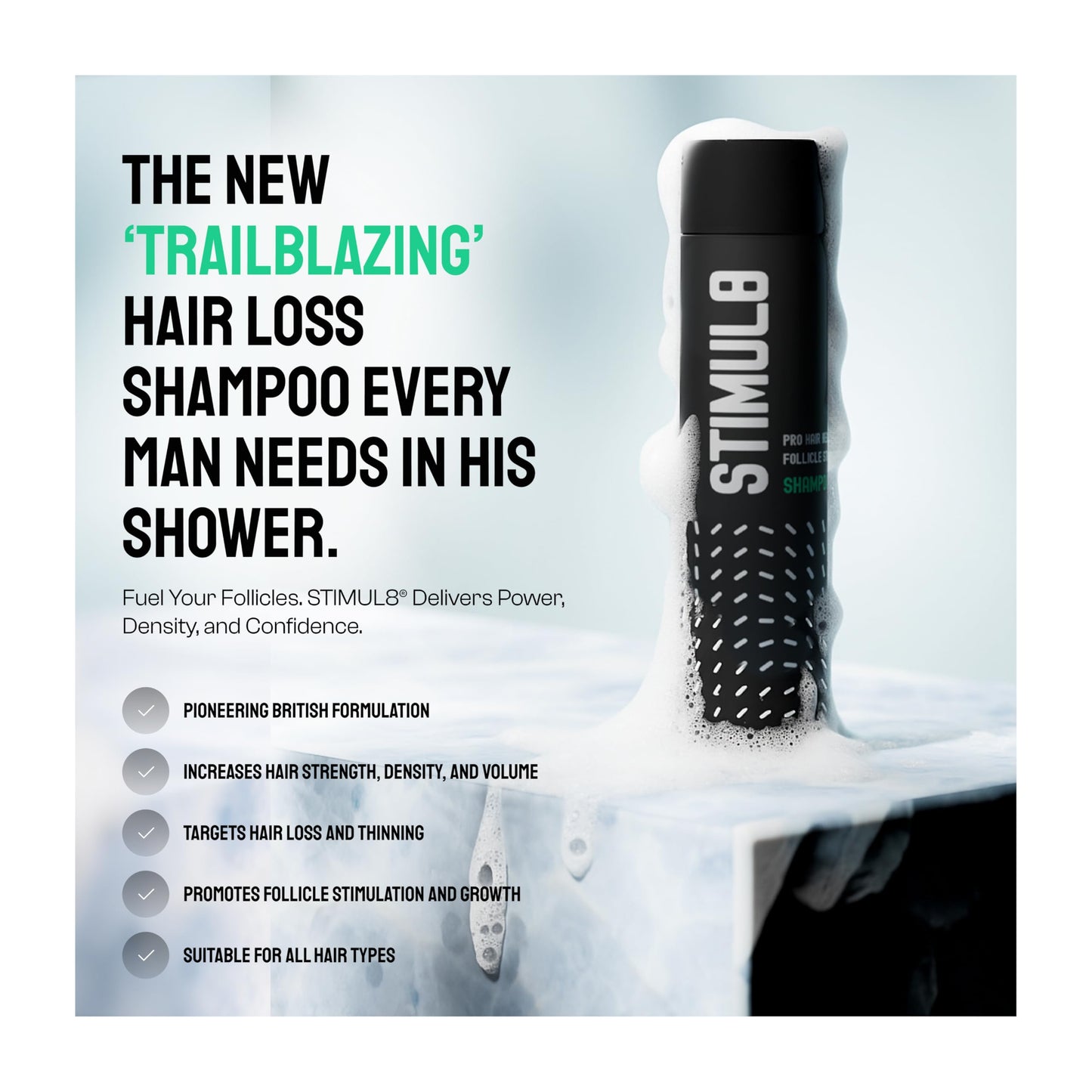 Stimul8™ Hair Growth & Follicle Stimulating Shampoo – Biotin, Baicapil™, DHT Blocker, Thickening & Strengthening for Thinning Hair